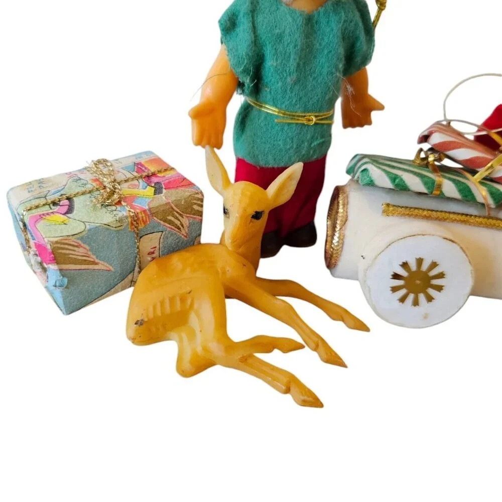 Vintage‎ MCM Kitschy Christmas Ornaments Decor Japan Santa Elf Deer Present